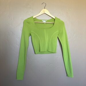 Lime Green Long Sleeve Square Neck Corset Crop Top